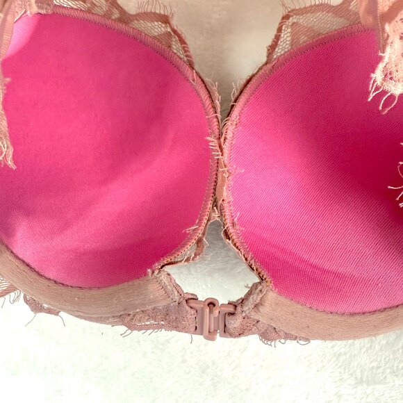 Victorias Secret Pink Racerback Lace Push Up Front Closure Bra Womens 32B Pink - Picture 4 of 4